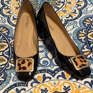 Ellen Tracy Black Heels with Leopard Detail